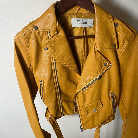 Mustard Yellow Faux-Leather Jacket - Picture 3 of 5